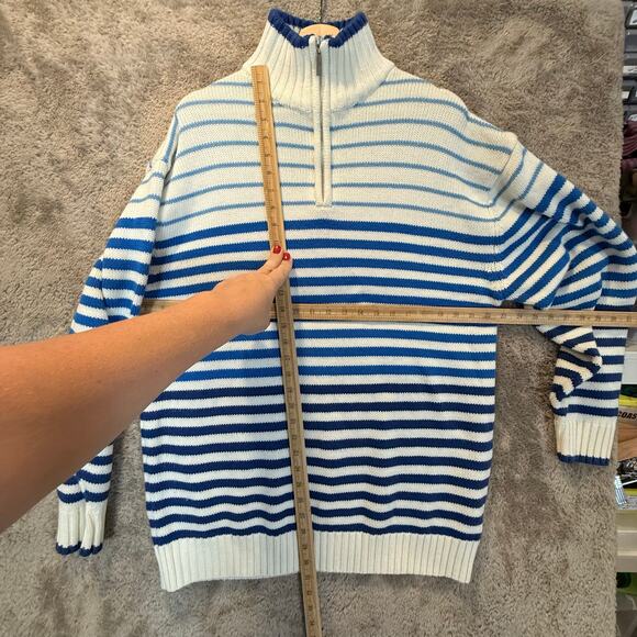 Vintage Bare Fox Blue White Stripe Pullover Ski Sweater M Medium 1/4 Zip - Picture 7 of 9